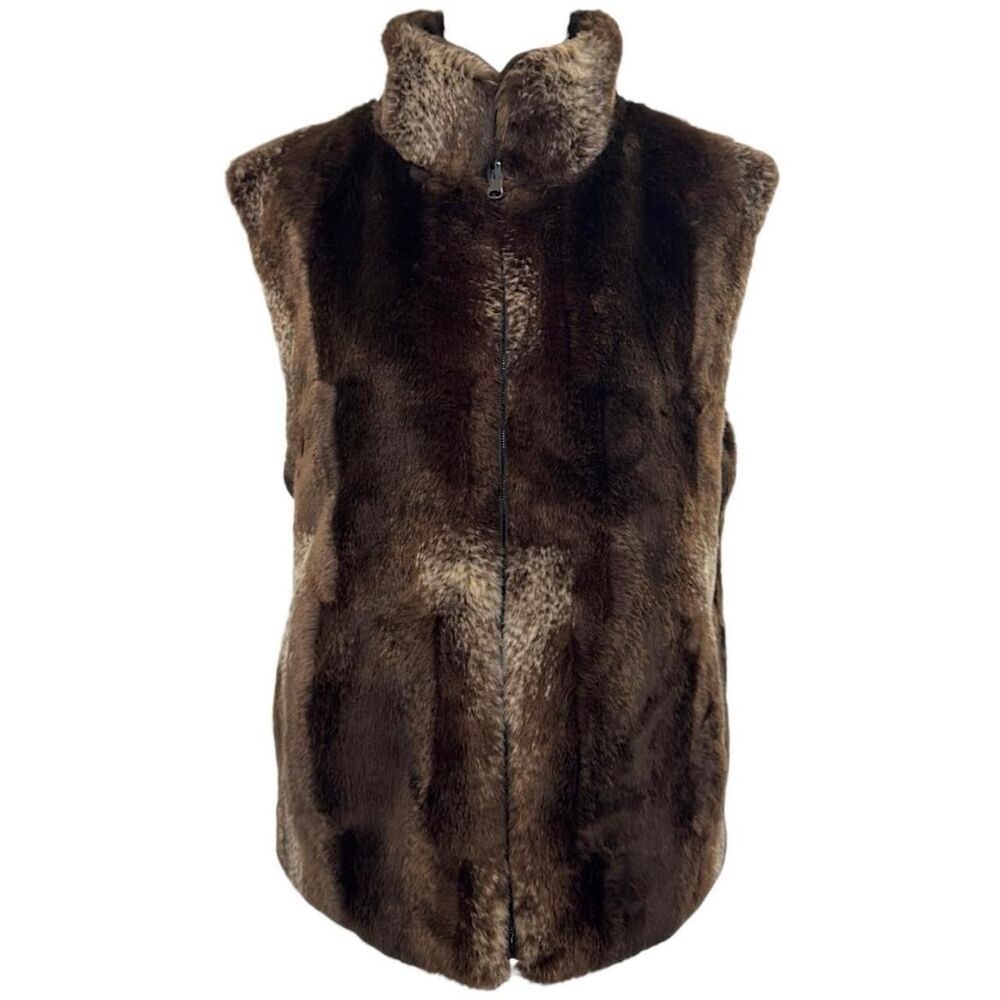 Brown & gray mink faux fur vest with zipper closure fits like m/l